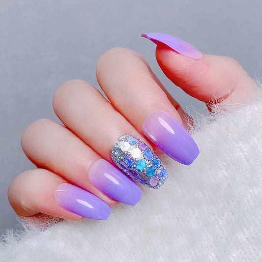Gradient Purple & Pink Press-On Nails with Blingy Decorations with Gel Nail Glue - Pansytracy