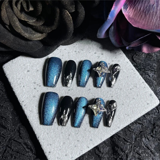 Blue-Cat-Eye-Fake-Nails