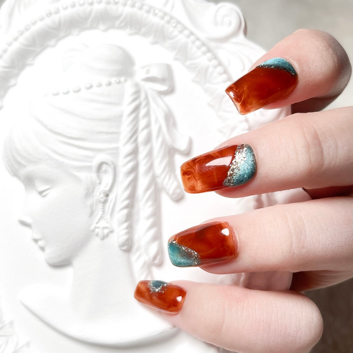 PANSYTRACY Premium Feeling Handmade Wearable Nails Medium Length Short Ladder - Pansytracy