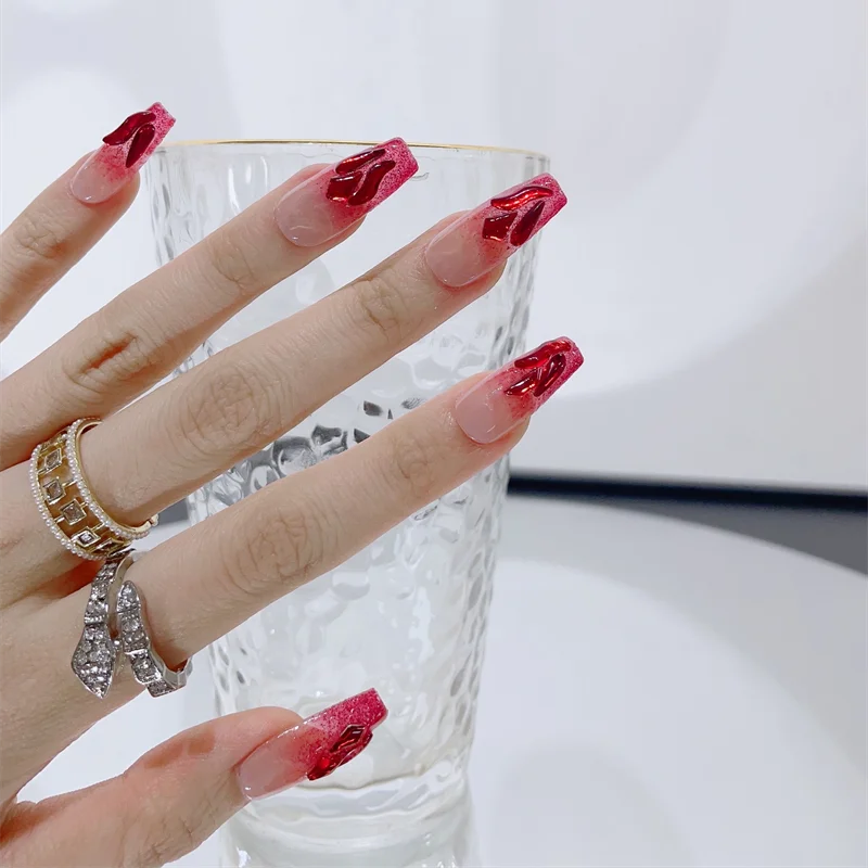 Handmade Fake Nails Press on Luxury False Nails Full Cover Square - Pansytracy