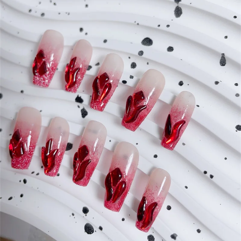 Handmade Fake Nails Press on Luxury False Nails Full Cover Square - Pansytracy