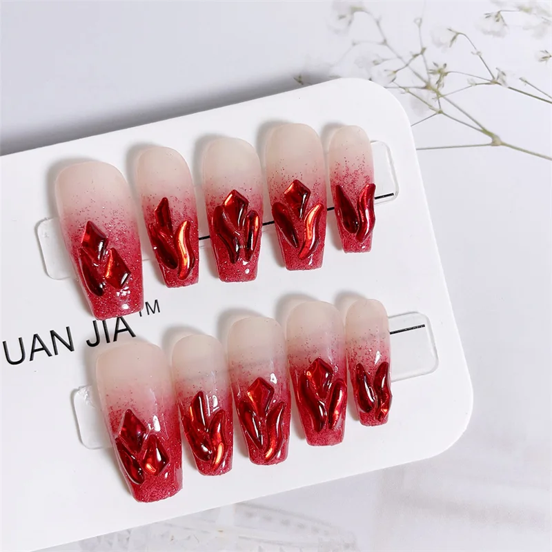 Handmade Fake Nails Press on Luxury False Nails Full Cover Square - Pansytracy