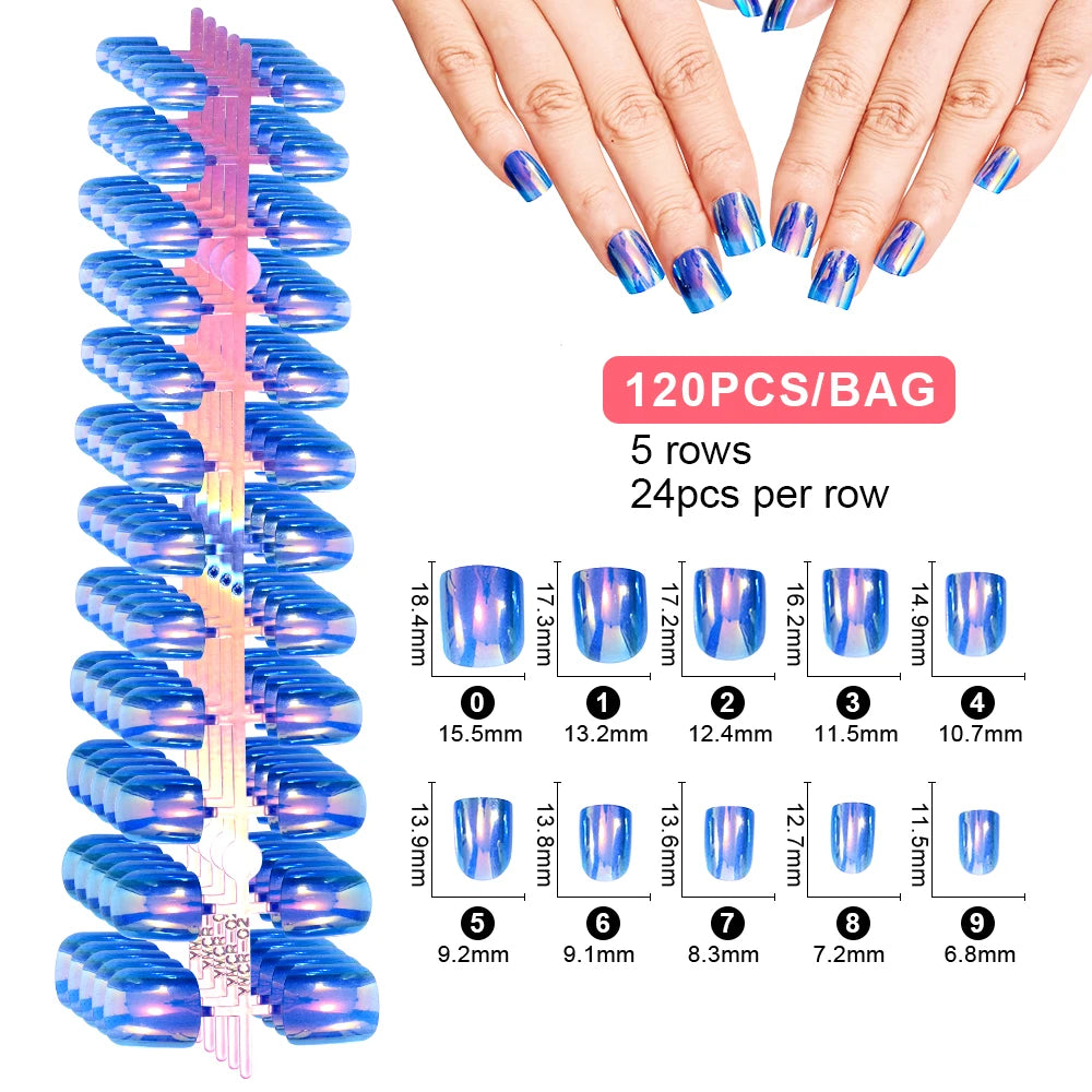 Press on Nails -120Pcs Chrome Magic Mirror Effect Green Purple False Nails Metallic Punk Long Coffin - Pansytracy