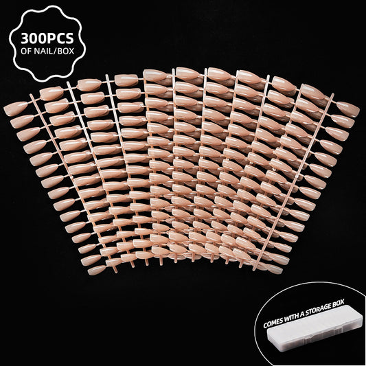 300pcs Long Pointed Nude Color Press-On Nails for Easy DIY Wearable Nails - Pansytracy