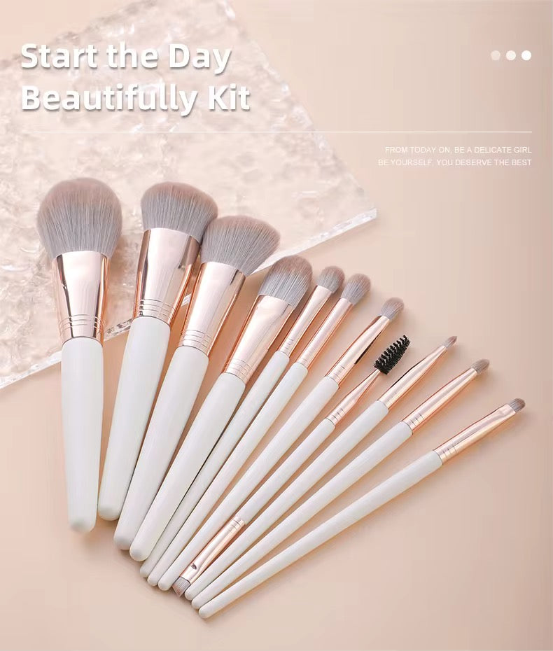 White Gold Makeup Brush Set with Bag