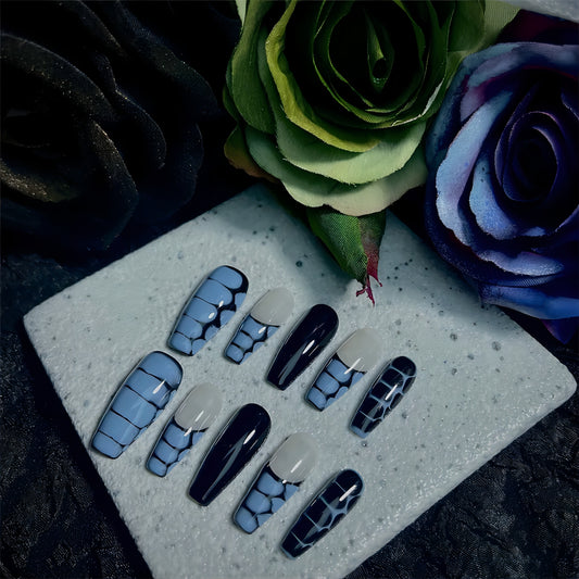 10Pcs Long Handmade Press on Nails Coffin False Nails Crocodile Texture Fake Nails - Pansytracy