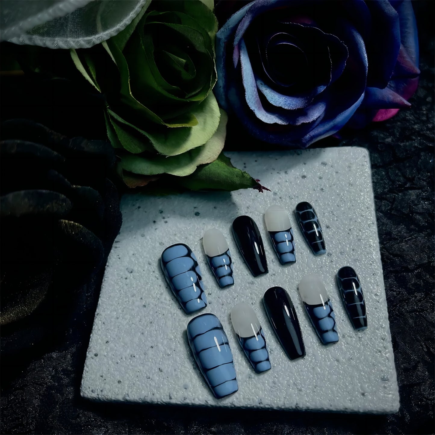 10Pcs Long Handmade Press on Nails Coffin False Nails Crocodile Texture Fake Nails - Pansytracy