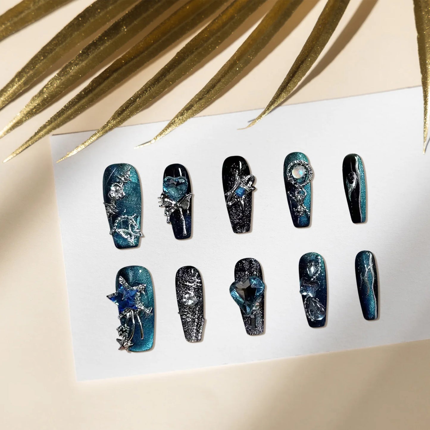 Handmade Black Long Press on Nails for Fingernail DIY Decoration - Pansytracy