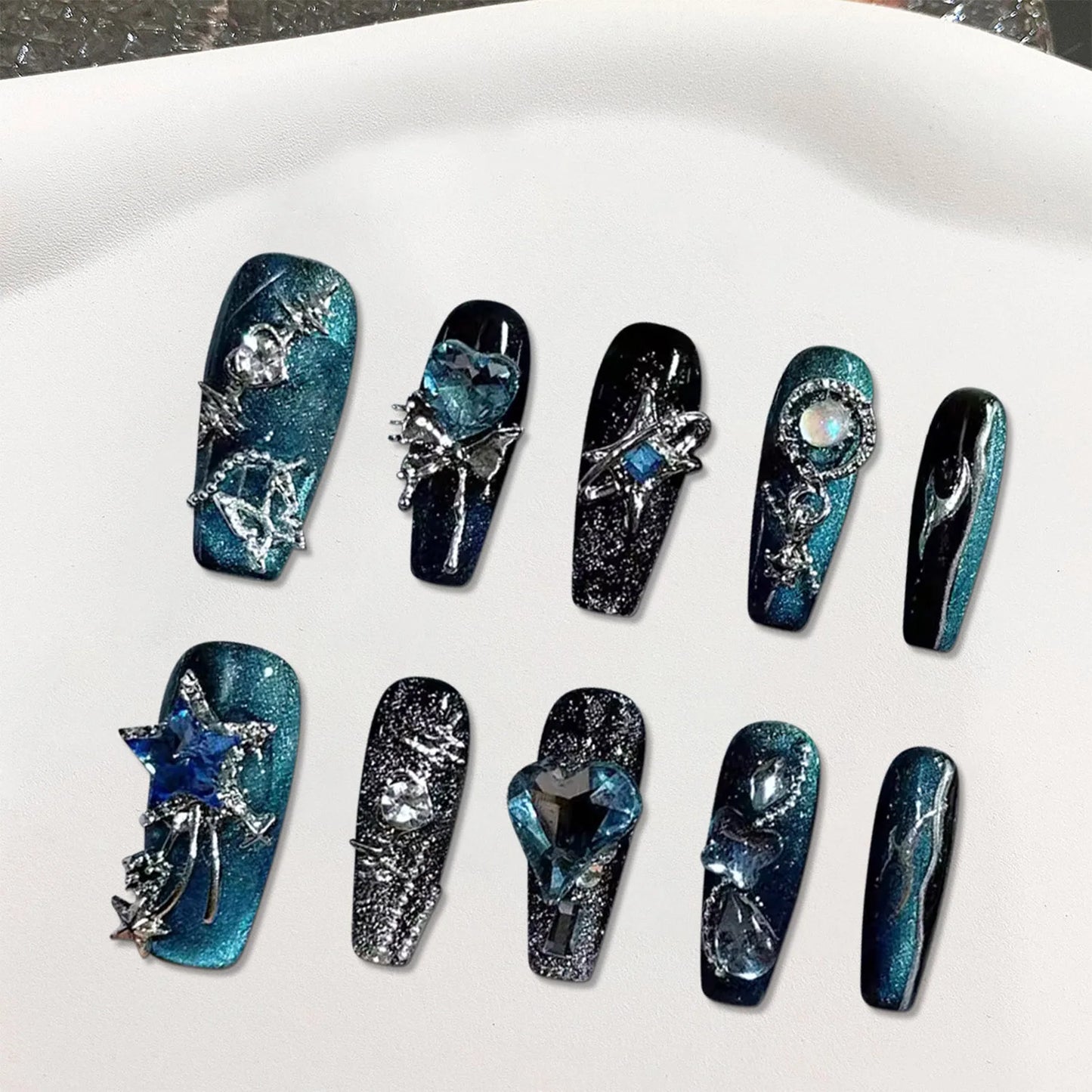 Handmade Black Long Press on Nails for Fingernail DIY Decoration - Pansytracy