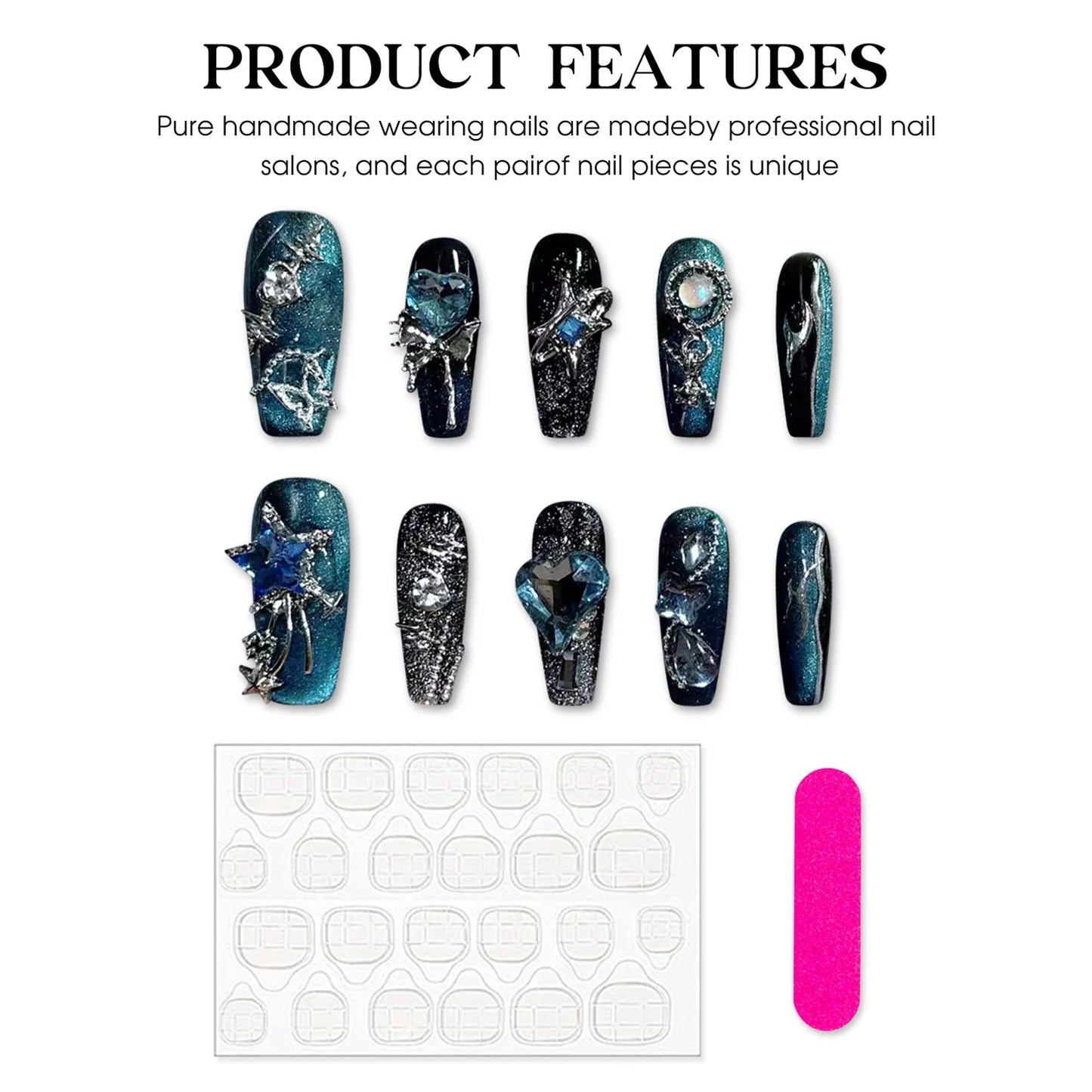Handmade Black Long Press on Nails for Fingernail DIY Decoration - Pansytracy