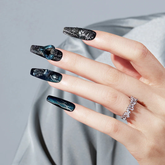 Handmade Black Long Press on Nails for Fingernail DIY Decoration - Pansytracy