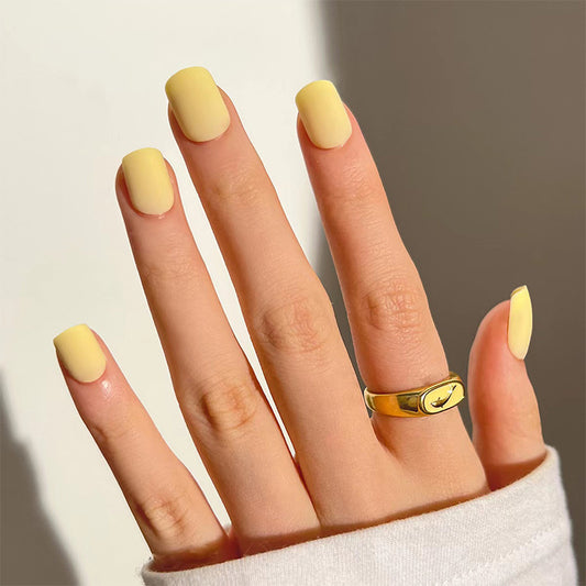 Elegant Yellow Glow - Simple Nude Short Square Press-On Nails with Jelly Nail Glue - Pansytracy