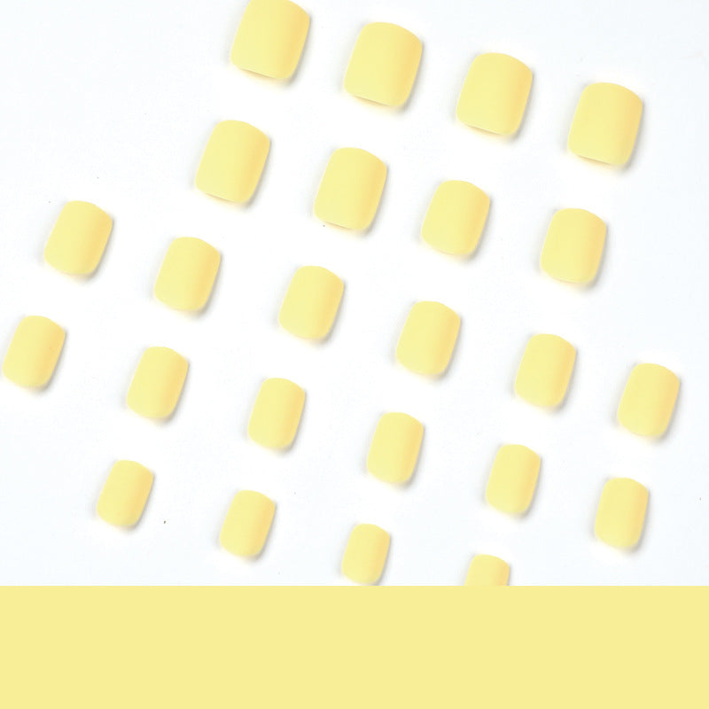 Elegant Yellow Glow - Simple Nude Short Square Press-On Nails with Jelly Nail Glue - Pansytracy