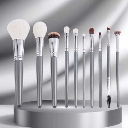 10Pcs Gray Makeup Brush with Bag Set