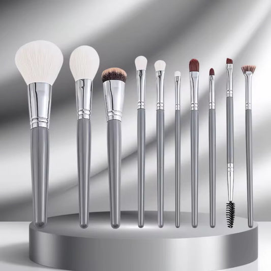 10Pcs Gray Makeup Brush with Bag Set