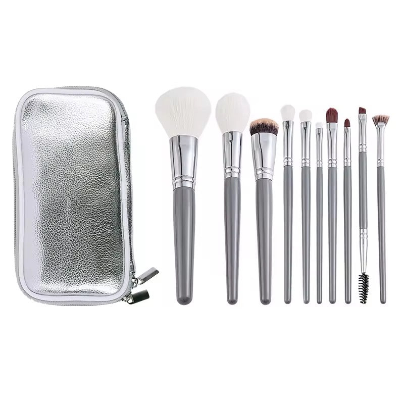 10Pcs Gray Makeup Brush with Bag Set