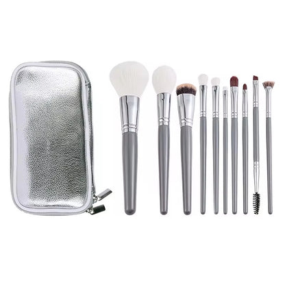 10Pcs Gray Makeup Brush with Bag Set