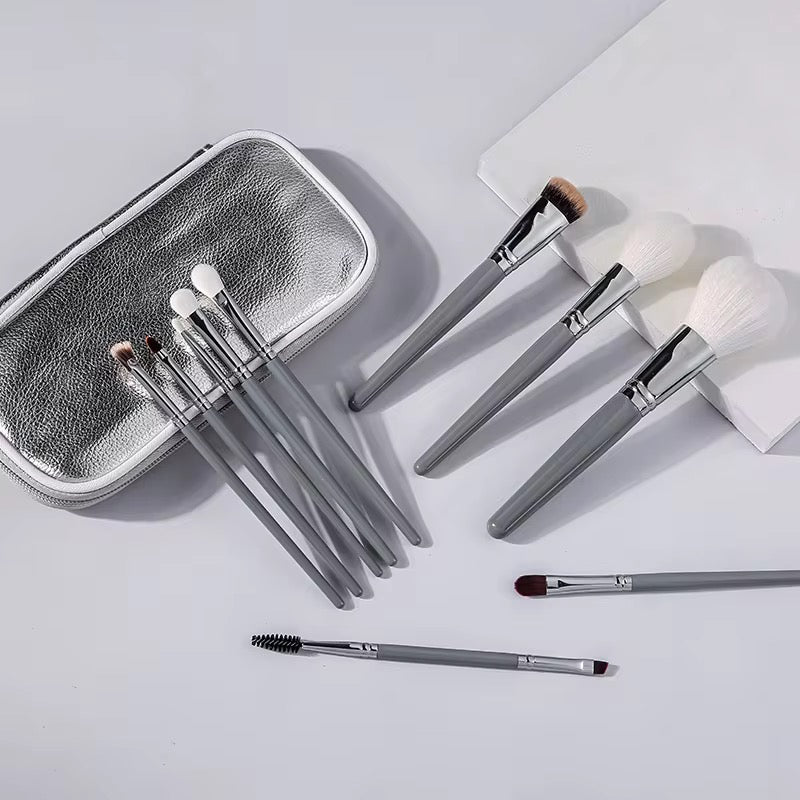 10Pcs Gray Makeup Brush with Bag Set