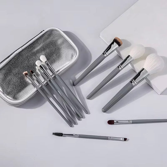 10Pcs Gray Makeup Brush with Bag Set