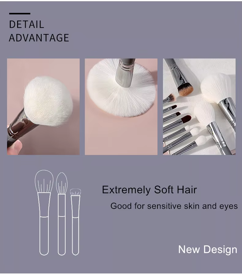 10Pcs Gray Makeup Brush with Bag Set
