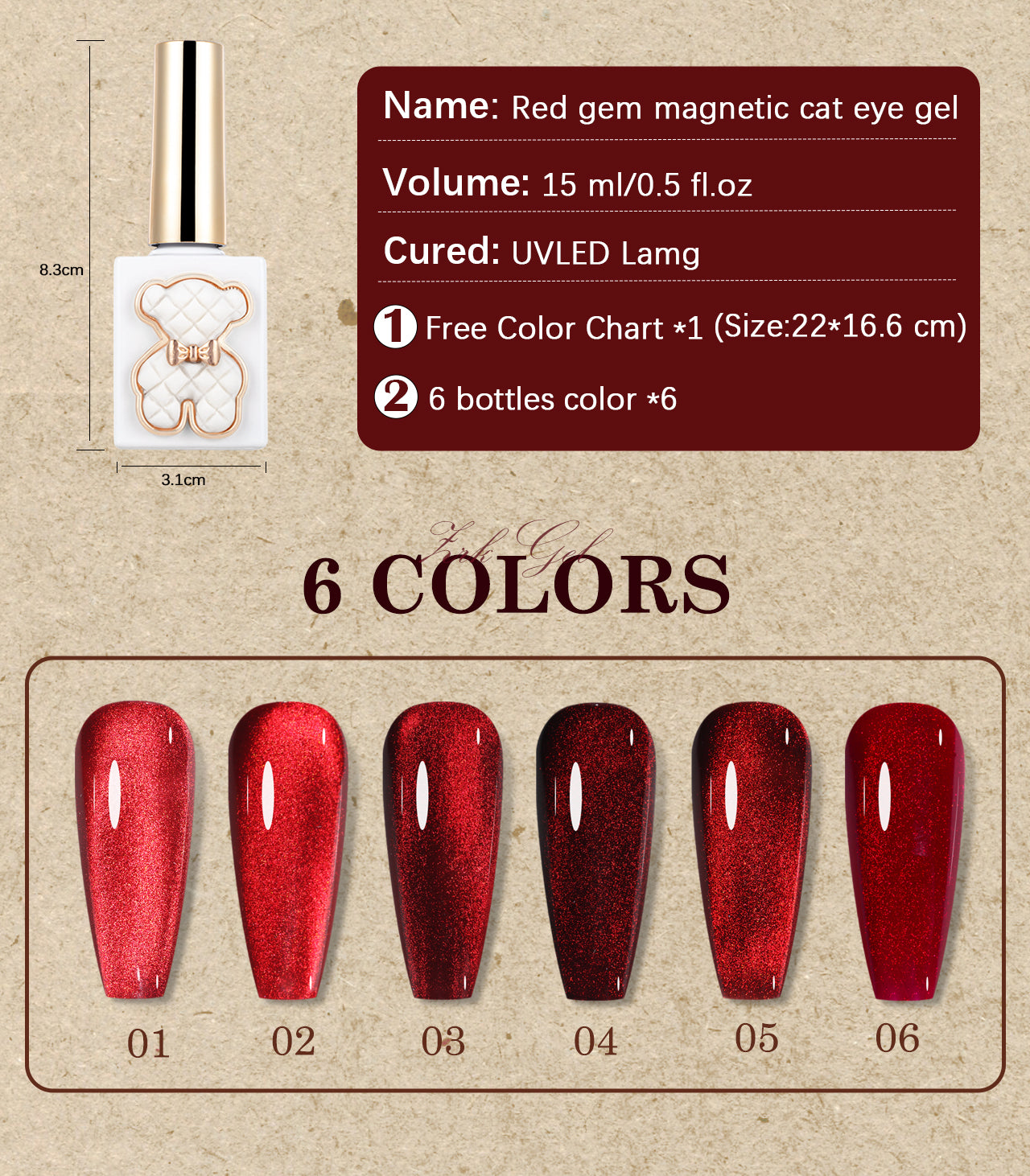 6 Colors 15ML Red Cat Eye Gel Polish Set - PANSYTRACY