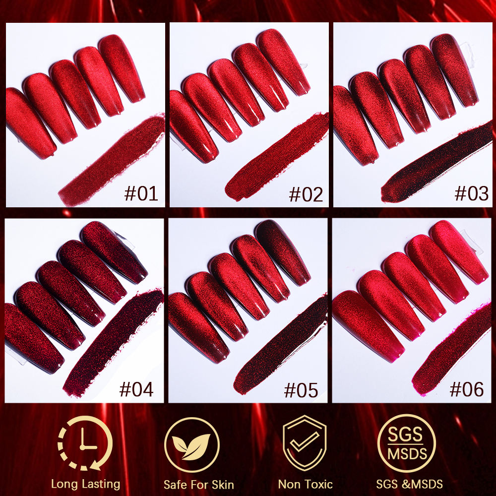 6 Colors 15ML Red Cat Eye Gel Polish Set - PANSYTRACY