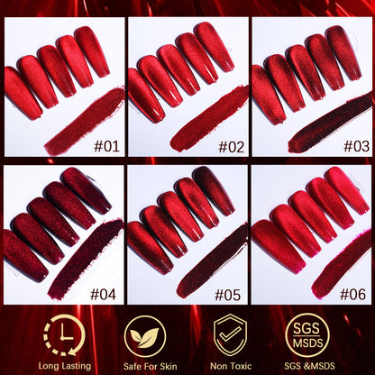 6 Colors 15ML Red Cat Eye Gel Polish Set - PANSYTRACY