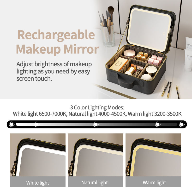 PANSYTRACY Makeup Bag with Lighted Mirror Travel Cosmetic Organizer Case - PANSYTRACY