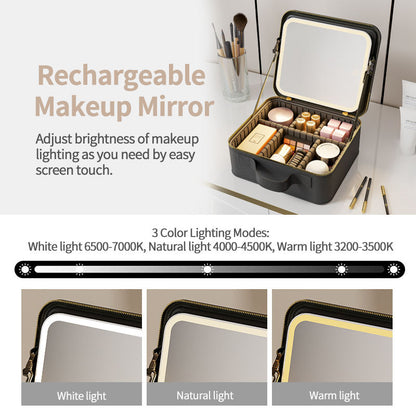 PANSYTRACY Makeup Bag with Lighted Mirror Travel Cosmetic Organizer Case - PANSYTRACY