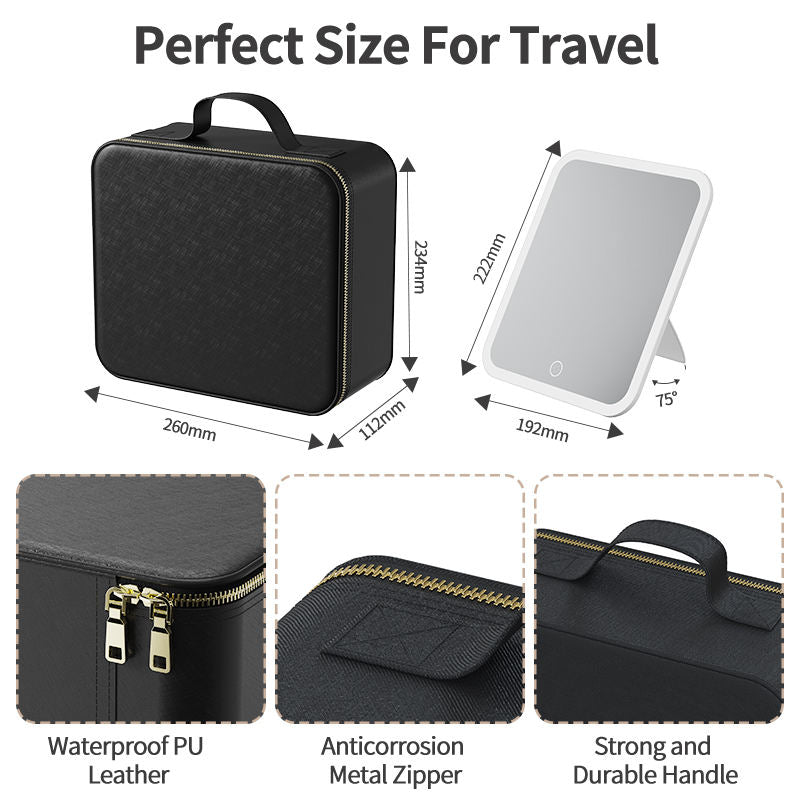 PANSYTRACY Makeup Bag with Lighted Mirror Travel Cosmetic Organizer Case - PANSYTRACY