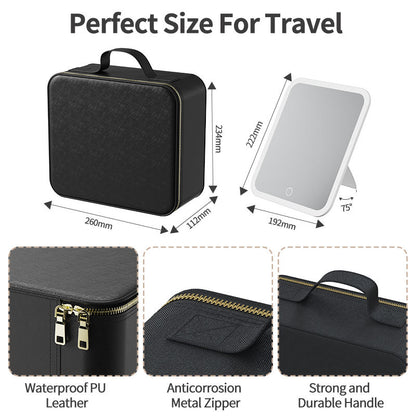 PANSYTRACY Makeup Bag with Lighted Mirror Travel Cosmetic Organizer Case - PANSYTRACY