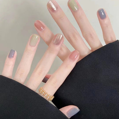 Dopamine Color -Ice Transparency Press On Nails Kit Short Wearable Nail Set - Pansytracy