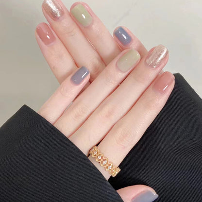 Dopamine Color -Ice Transparency Press On Nails Kit Short Wearable Nail Set - Pansytracy