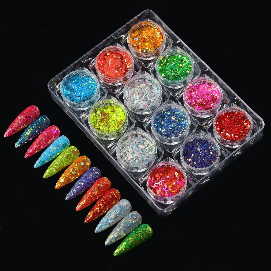 Nail Art Laser Glitter Sequins 12 Colors Light - Pansytracy