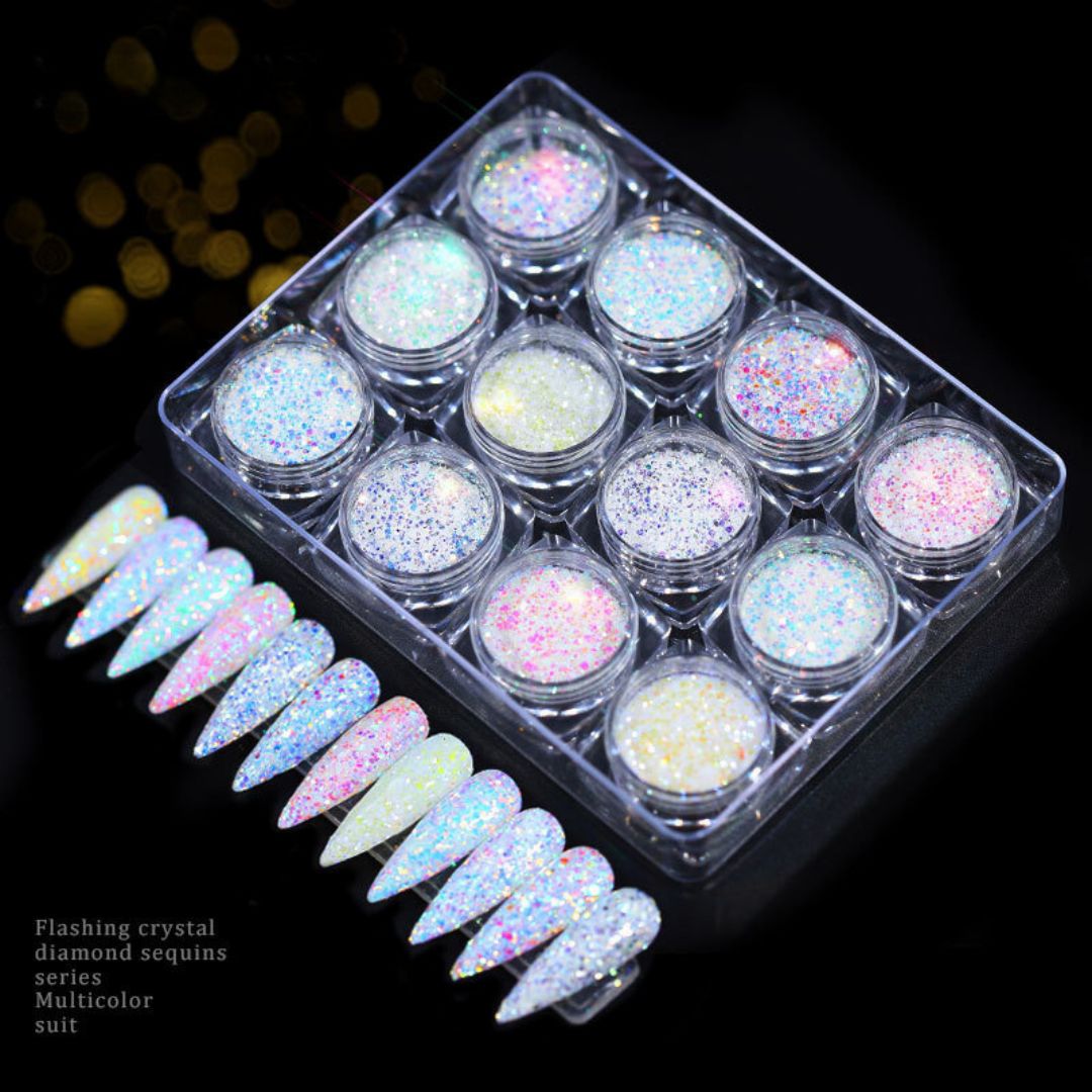 Nail Art Laser Glitter Sequins 12 Colors Light - Pansytracy