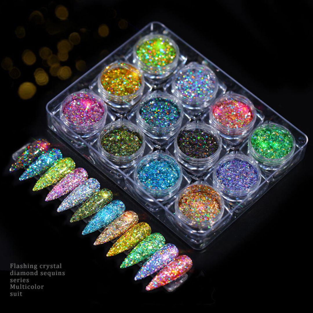 Nail Art Laser Glitter Sequins 12 Colors Light - Pansytracy