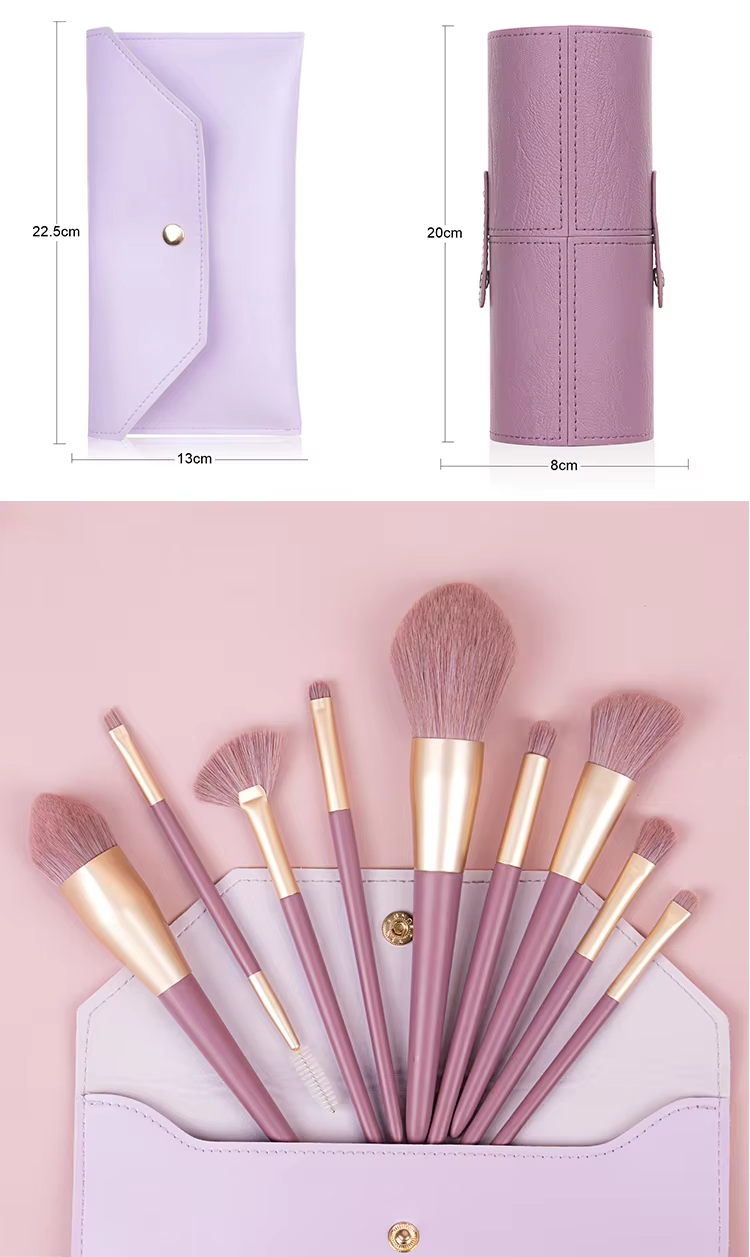 9Pcs Purple Makeup Brush Set Professional Packing Box