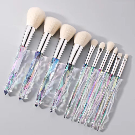PANSYTRACY 10Pcs Makeup Brush Set Geometric Brilliance