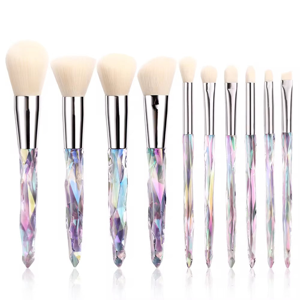 PANSYTRACY 10Pcs Makeup Brush Set Geometric Brilliance