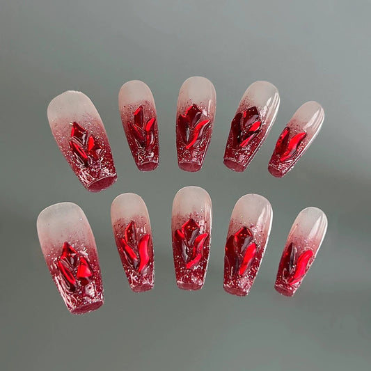 Handmade Fake Nails Press on Luxury False Nails Full Cover Square - Pansytracy