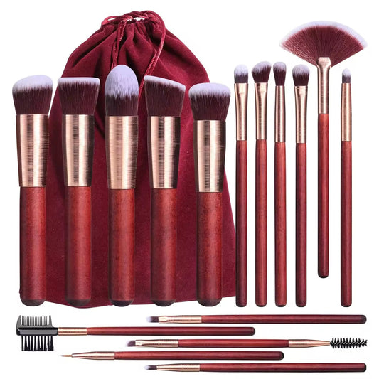 Red 16Pcs Brush Set for Makeup - PANSYTRACY