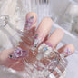 24pcs Handamde Glitter Large Crystal False Nails 3D Rhinestone Pearl Decor - Pansytracy