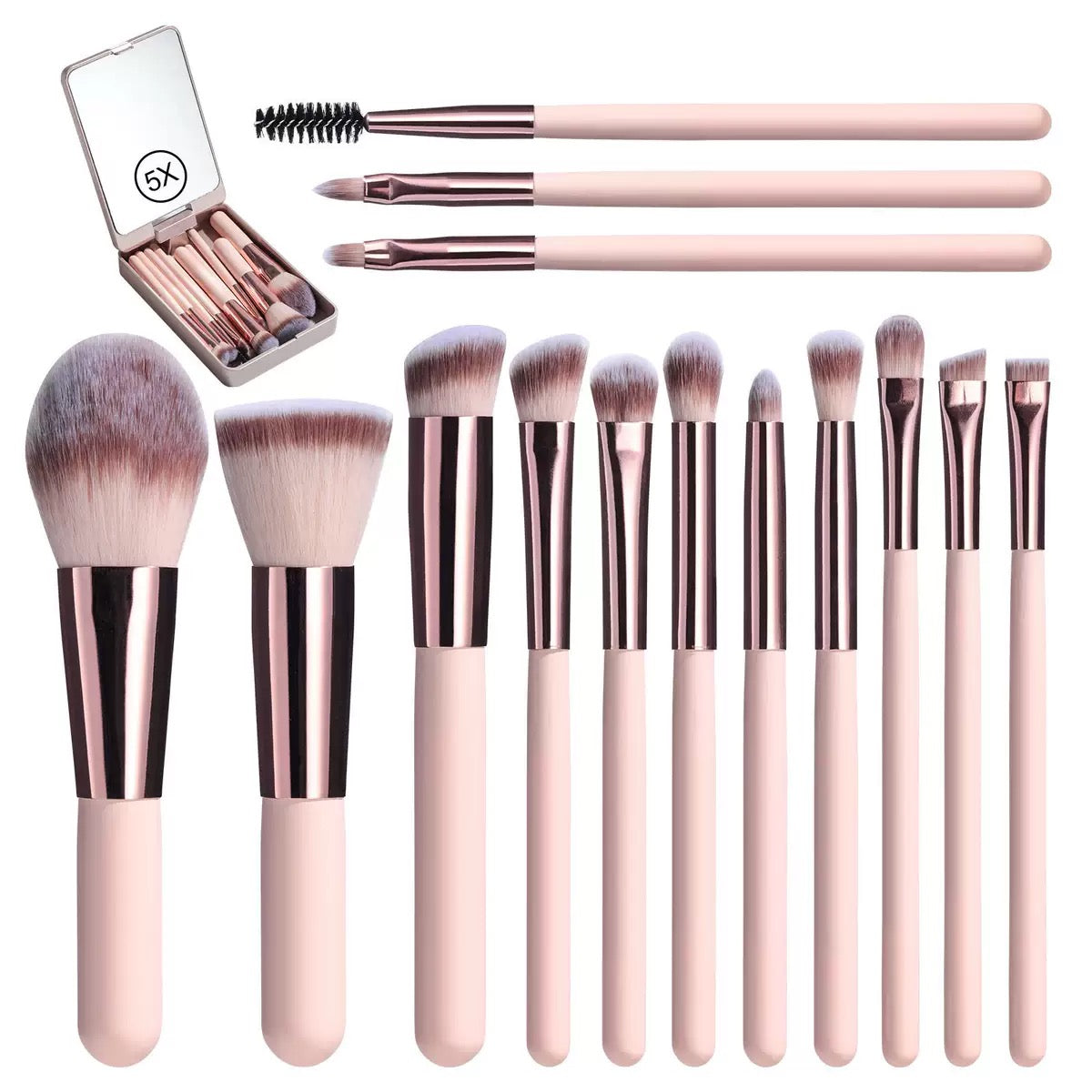 Travel Makeup Brush Set with Mirror and LED Light