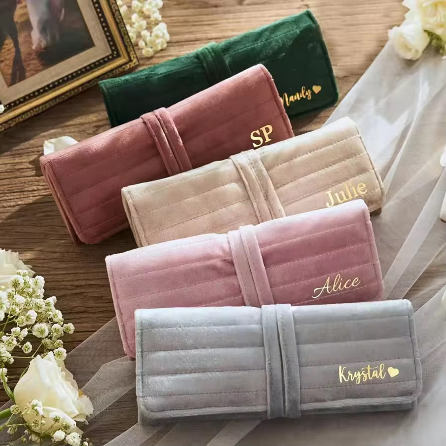Velvet Jewelry Roll-Up Storage Pouch