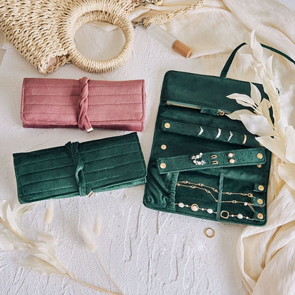 Velvet Jewelry Roll-Up Storage Pouch