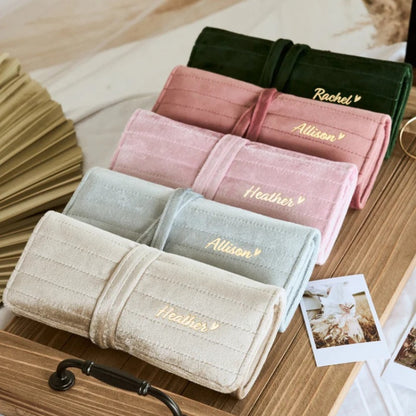 Velvet Jewelry Roll-Up Storage Pouch