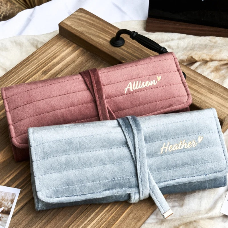 Velvet Jewelry Roll-Up Storage Pouch