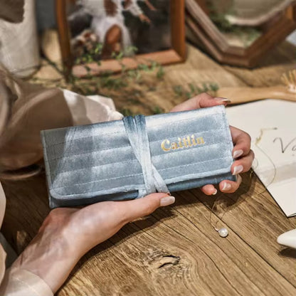 Velvet Jewelry Roll-Up Storage Pouch