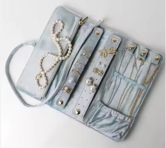 Velvet Jewelry Roll-Up Storage Pouch