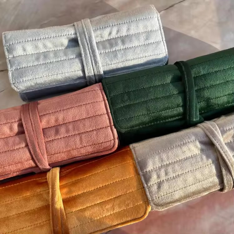 Velvet Jewelry Roll-Up Storage Pouch
